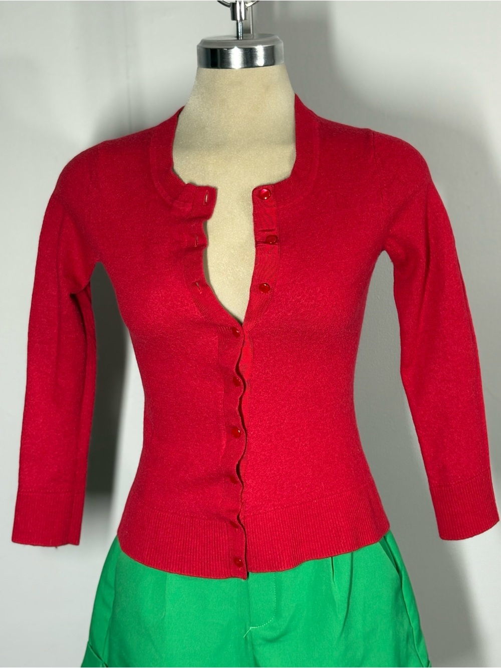 Banana Republic Red Button-Front Ruffle-Edge Cardigan - Picture 3 of 13